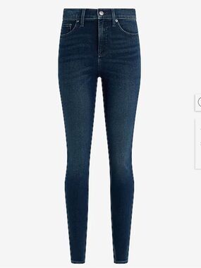 Express High Rise Blue Super Soft Skinny Jeans Stretch 6 Long 6L Denim Raw Hem